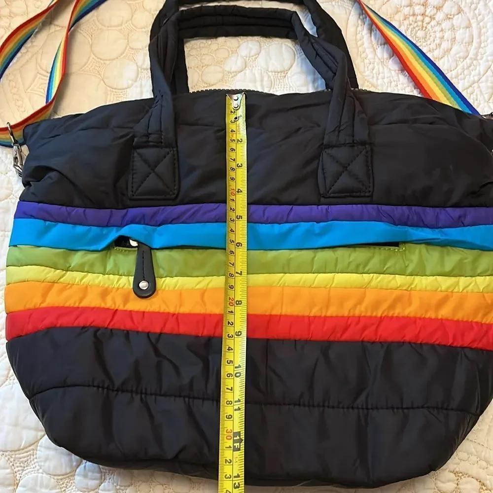 Sondra Roberts squared black rainbow puffer tote bag
